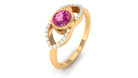 Pink Tourmaline Solitaire Split Shank Ring with Diamond Pink Tourmaline - ( AAA ) - Quality - Rosec Jewels