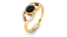 Bezel Set Solitaire Black Spinel and Diamond Ring in Split Shank Black Spinel - ( AAA ) - Quality - Rosec Jewels