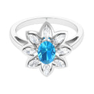 1.25 CT Swiss Blue Topaz Floral Cocktail Ring with Moissanite Swiss Blue Topaz - ( AAA ) - Quality - Rosec Jewels