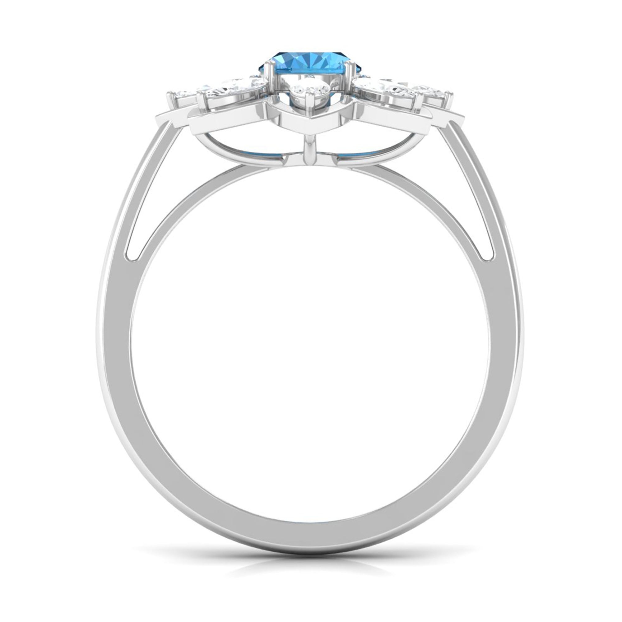 1.25 CT Swiss Blue Topaz Floral Cocktail Ring with Moissanite Swiss Blue Topaz - ( AAA ) - Quality - Rosec Jewels