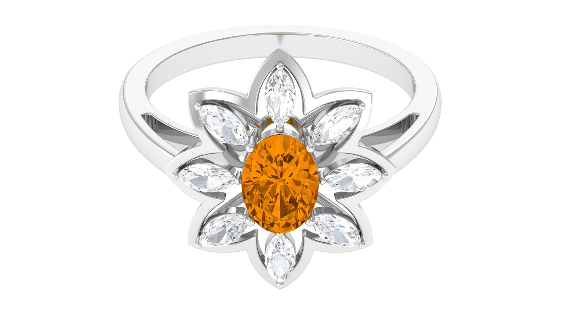 1.25 CT Oval Cut Citrine Cocktail Ring with Moissanite Stones Citrine - ( AAA ) - Quality - Rosec Jewels