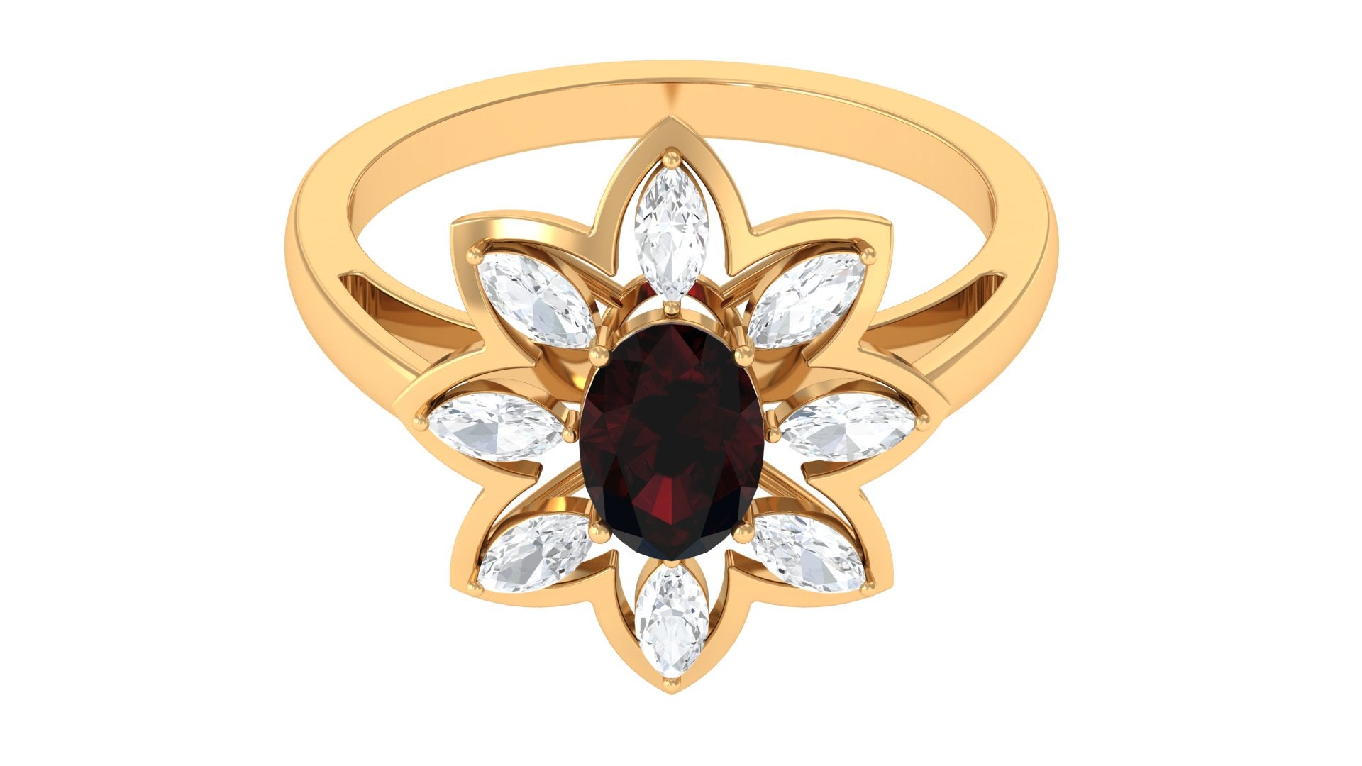 1.75 Ct Oval Garnet Flower Cocktail Ring with Moissanite Garnet - ( AAA ) - Quality - Rosec Jewels