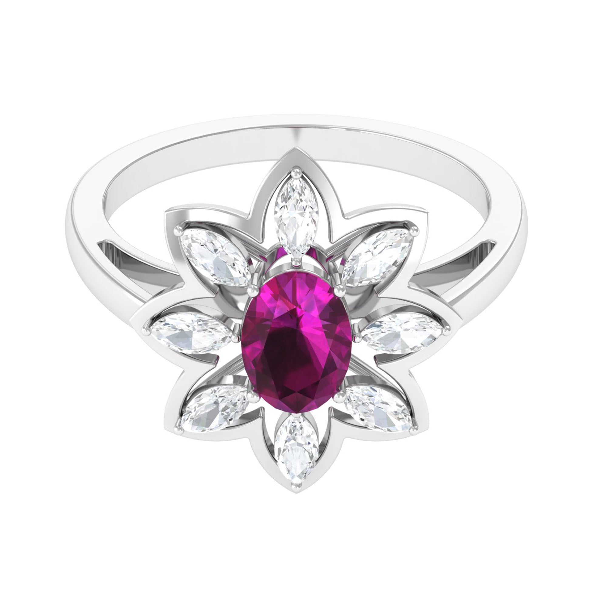 1.75 CT Natural Rhodolite Cocktail Ring Moissanite Stones Rhodolite - ( AAA ) - Quality - Rosec Jewels