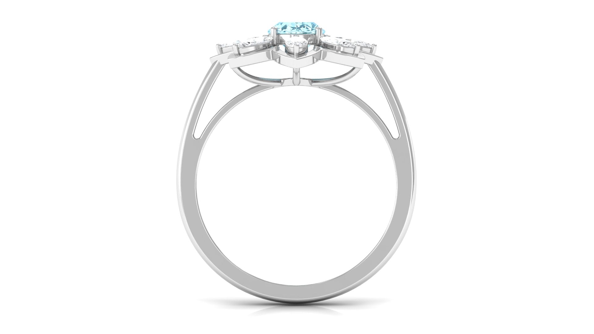 1.25 Ct Oval Aquamarine Flower Cocktail Ring with Moissanite Aquamarine - ( AAA ) - Quality - Rosec Jewels