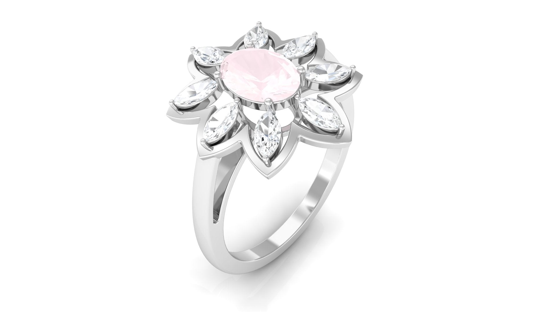 1.25 CT Oval Cut Rose Quartz Cocktail Ring with Moissanite Rose Quartz - ( AAA ) - Quality - Rosec Jewels