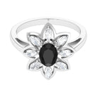 1.25 Ct Oval Black Onyx Flower Cocktail Ring with Moissanite Black Onyx - ( AAA ) - Quality - Rosec Jewels