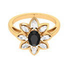 1.25 Ct Oval Black Onyx Flower Cocktail Ring with Moissanite Black Onyx - ( AAA ) - Quality - Rosec Jewels