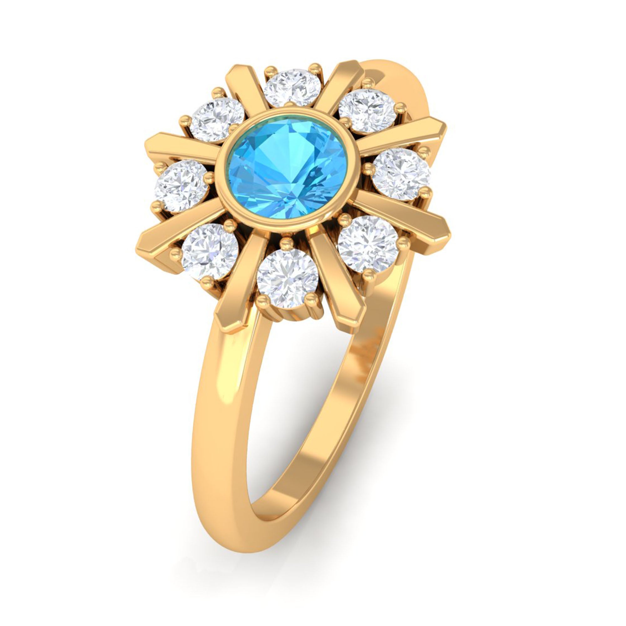 0.50 CT Swiss Blue Topaz and Diamond Statement Ring Swiss Blue Topaz - ( AAA ) - Quality - Rosec Jewels