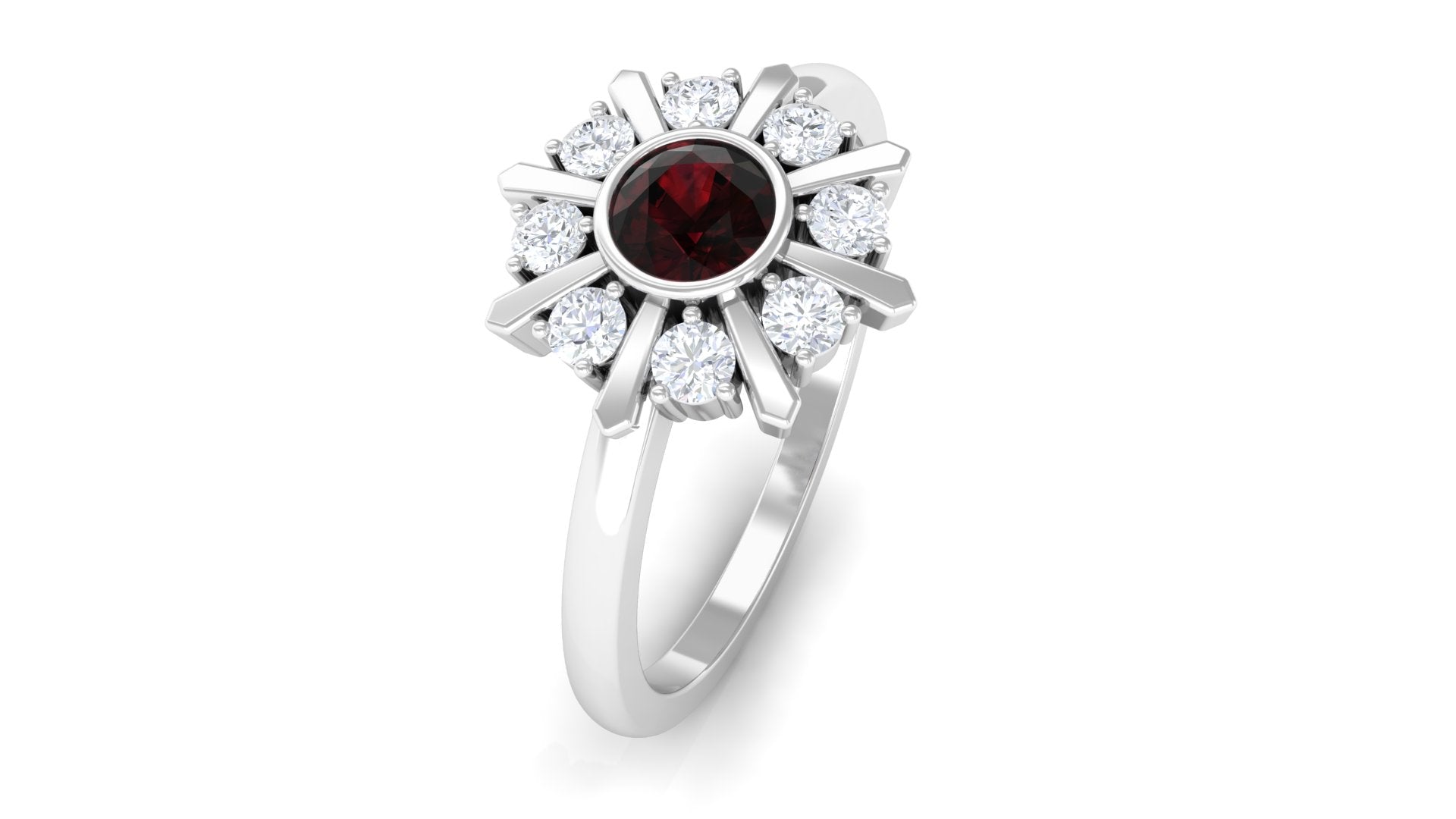 3/4 Carat Bezel Set Garnet Statement Ring with Diamond Garnet - ( AAA ) - Quality - Rosec Jewels