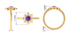 Bezel Set Amethyst Statement Ring with Diamond Amethyst - ( AAA ) - Quality - Rosec Jewels