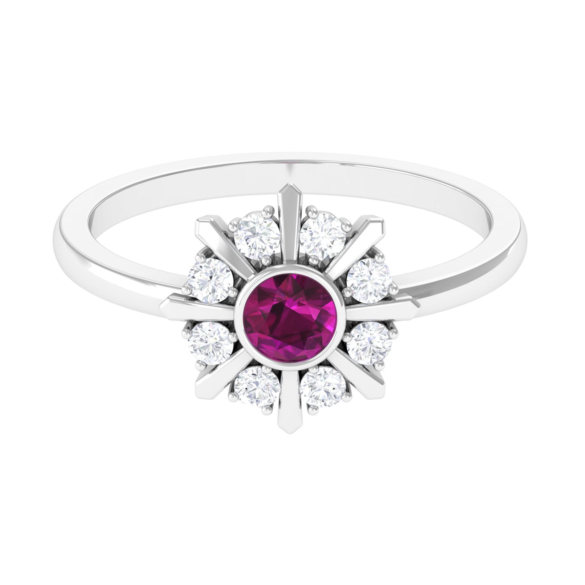 0.75 CT Real Rhodolite Statement Ring with Diamond Stones Rhodolite - ( AAA ) - Quality - Rosec Jewels