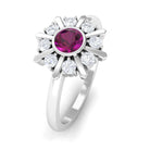 0.75 CT Real Rhodolite Statement Ring with Diamond Stones Rhodolite - ( AAA ) - Quality - Rosec Jewels