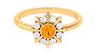 1/2 Carat Bezel Set Fire Opal Statement Ring with Diamond Fire Opal - ( AAA ) - Quality - Rosec Jewels