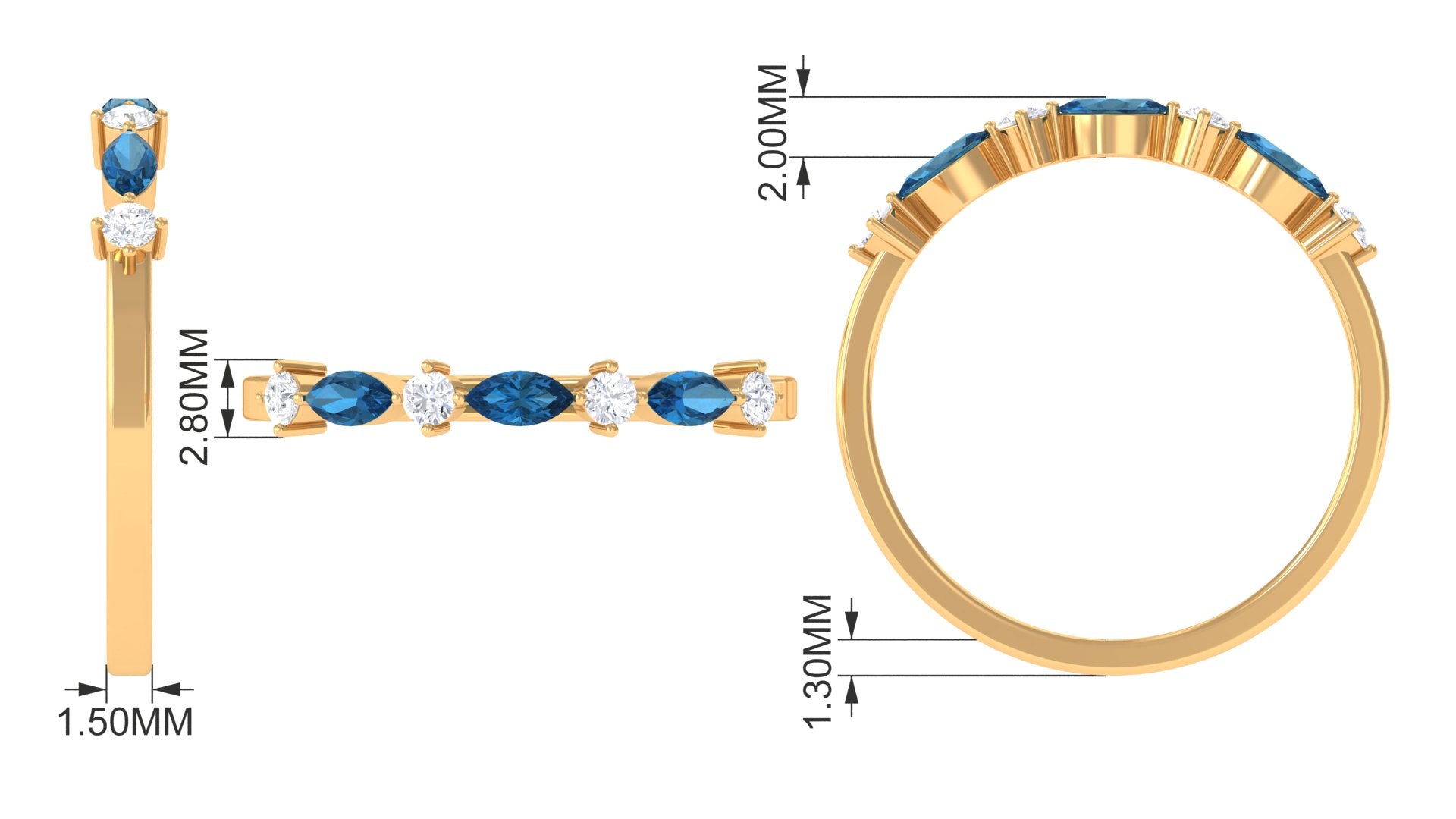 London Blue Topaz Semi Eternity Ring with Diamond London Blue Topaz - ( AAA ) - Quality - Rosec Jewels