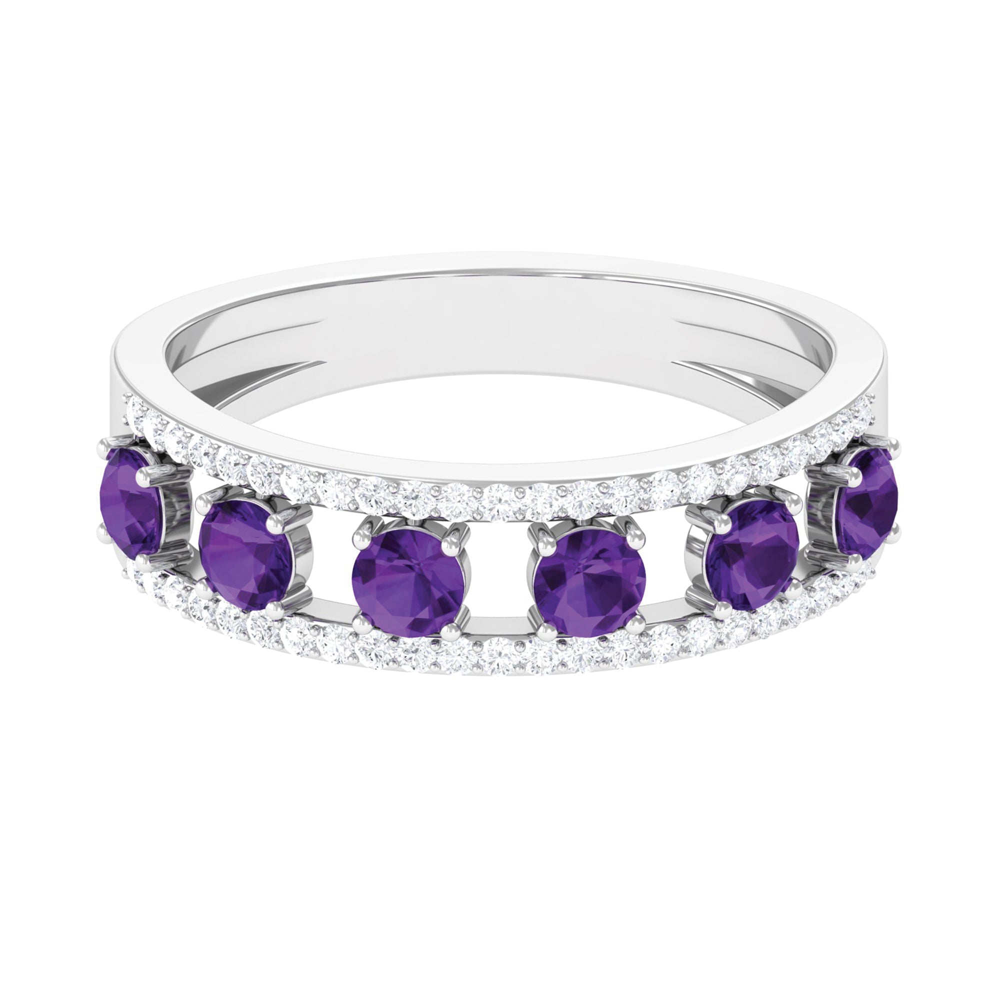 Natural Amethyst and Diamond Anniversary Ring Amethyst - ( AAA ) - Quality - Rosec Jewels