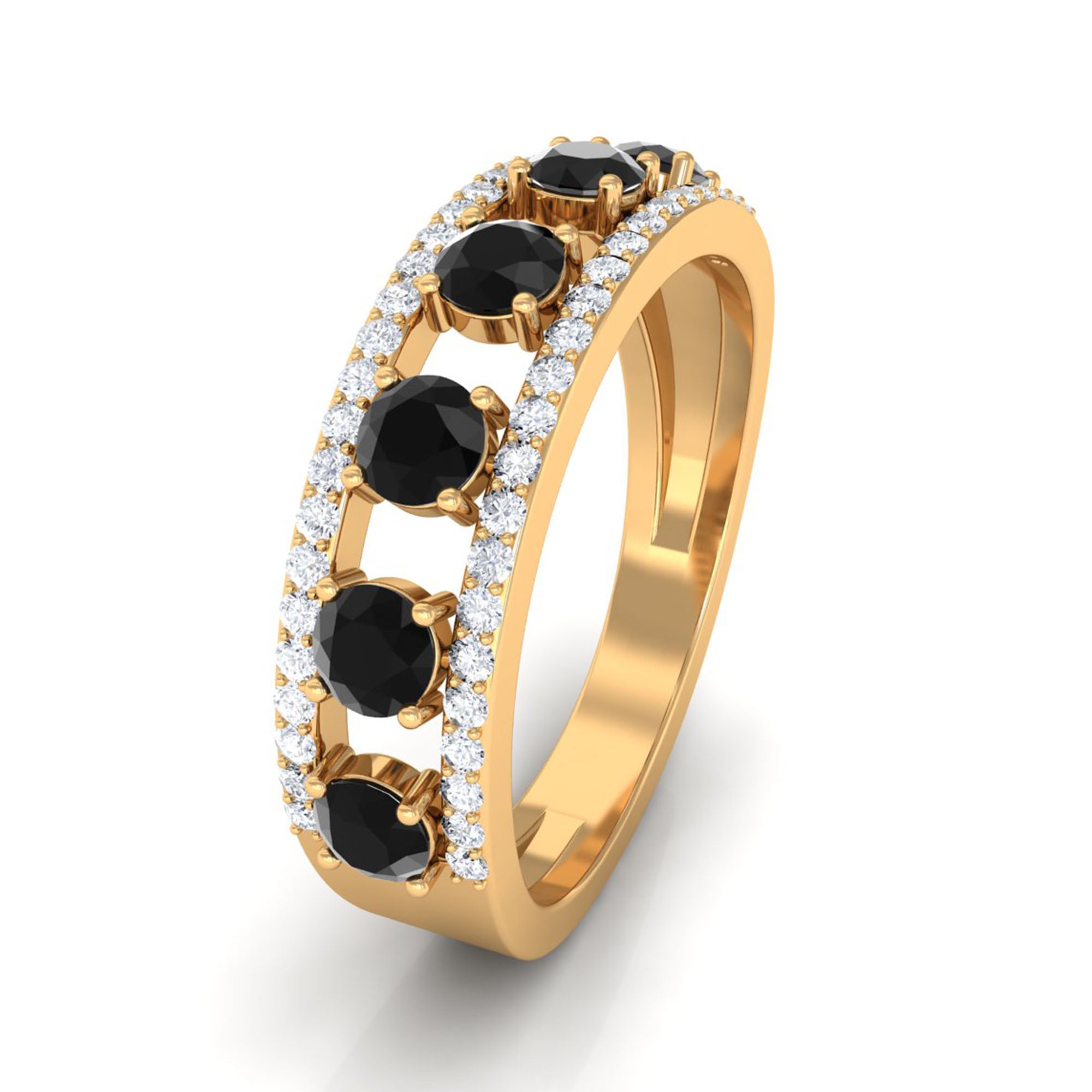 3/4 CT Black Spinel Anniversary Band Ring with Diamond Black Spinel - ( AAA ) - Quality - Rosec Jewels