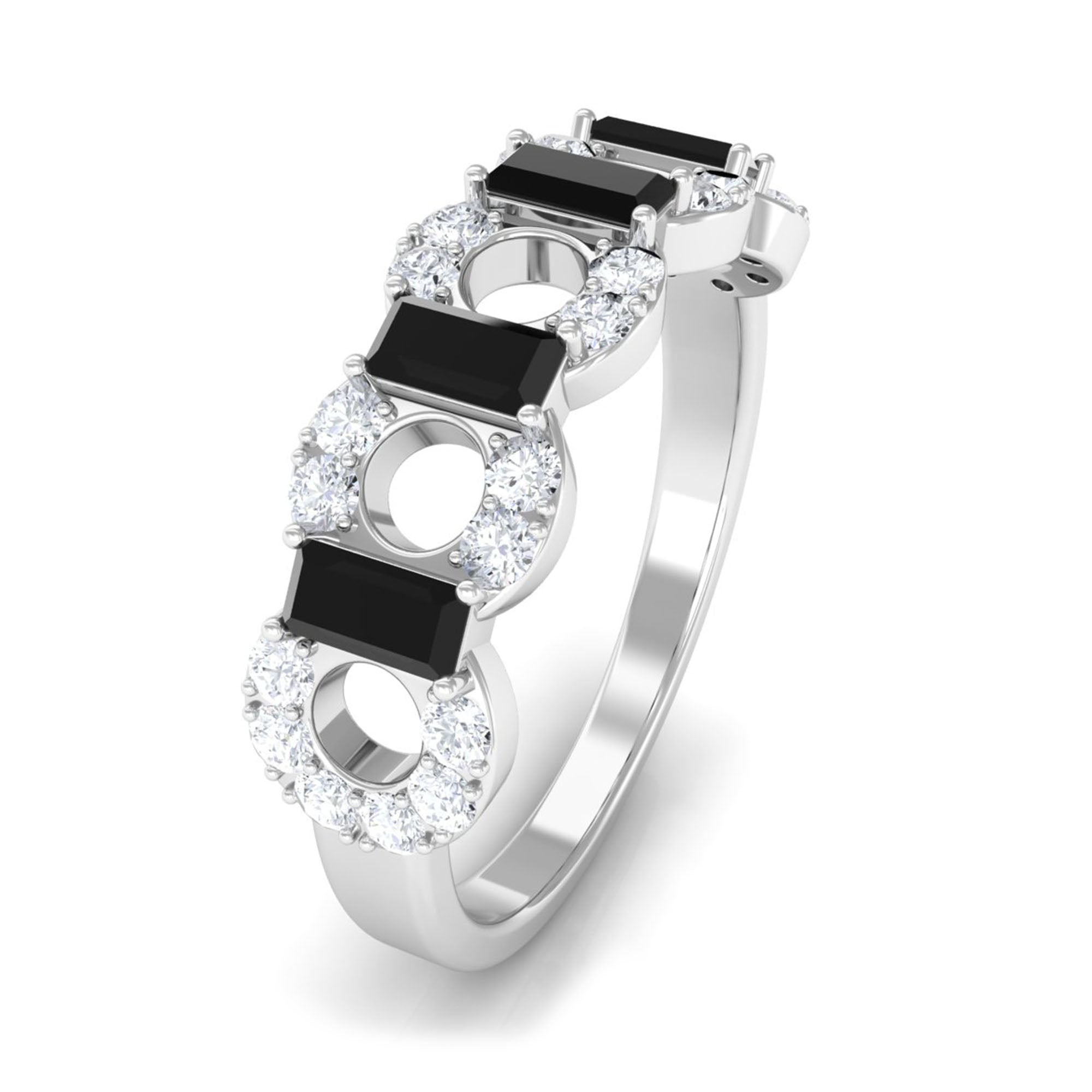 1 CT Black Spinel and Diamond Half Eternity Ring Black Spinel - ( AAA ) - Quality - Rosec Jewels