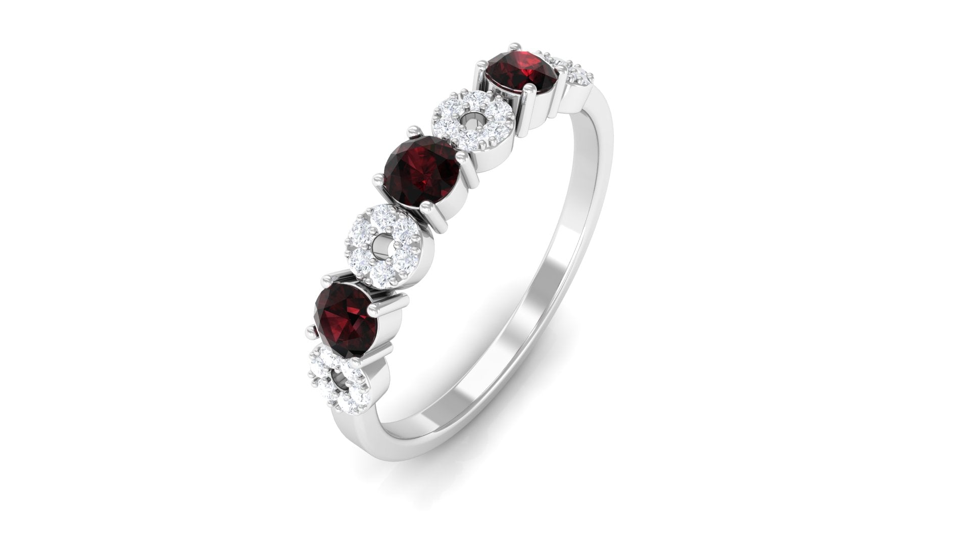 Garnet and Diamond Semi Eternity Ring Garnet - ( AAA ) - Quality - Rosec Jewels