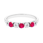 Natural Ruby Half Eternity Ring with Diamond Ruby - ( AAA ) - Quality - Rosec Jewels