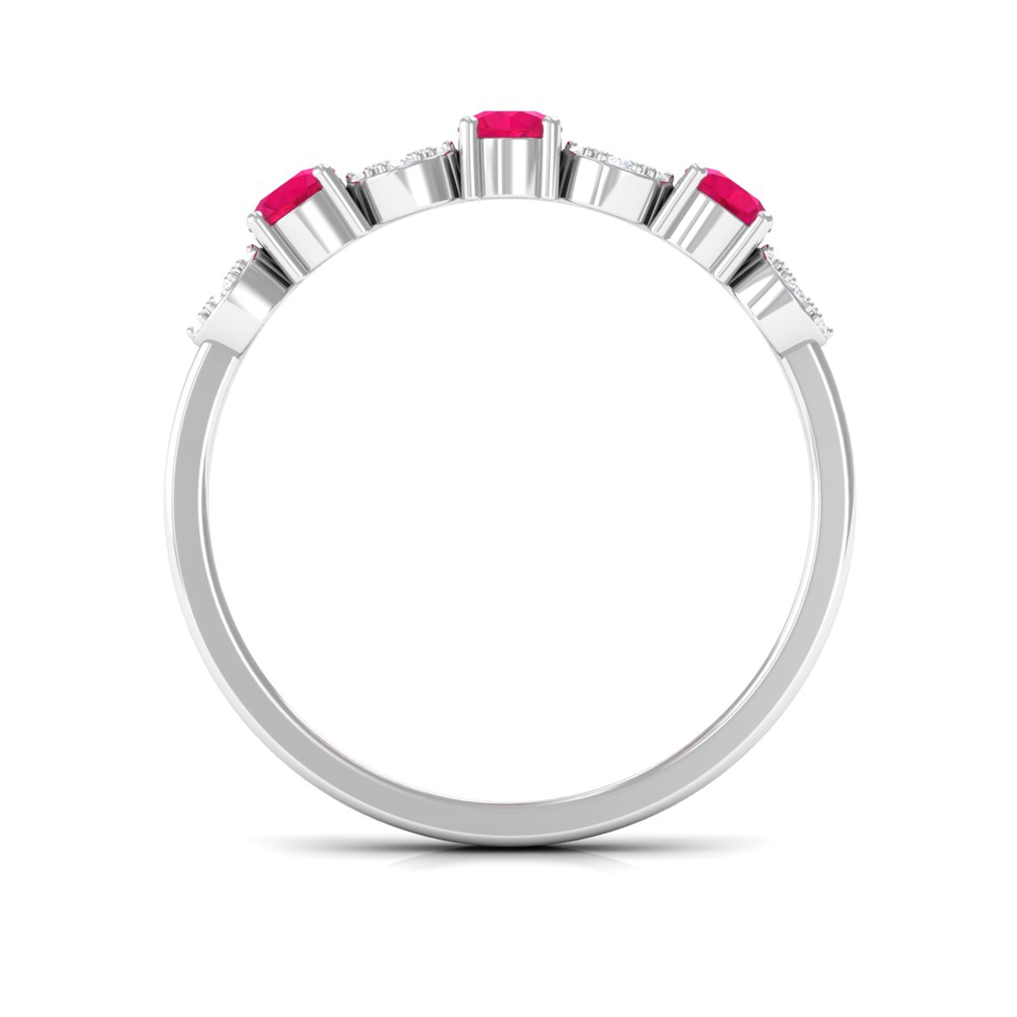 Natural Ruby Half Eternity Ring with Diamond Ruby - ( AAA ) - Quality - Rosec Jewels