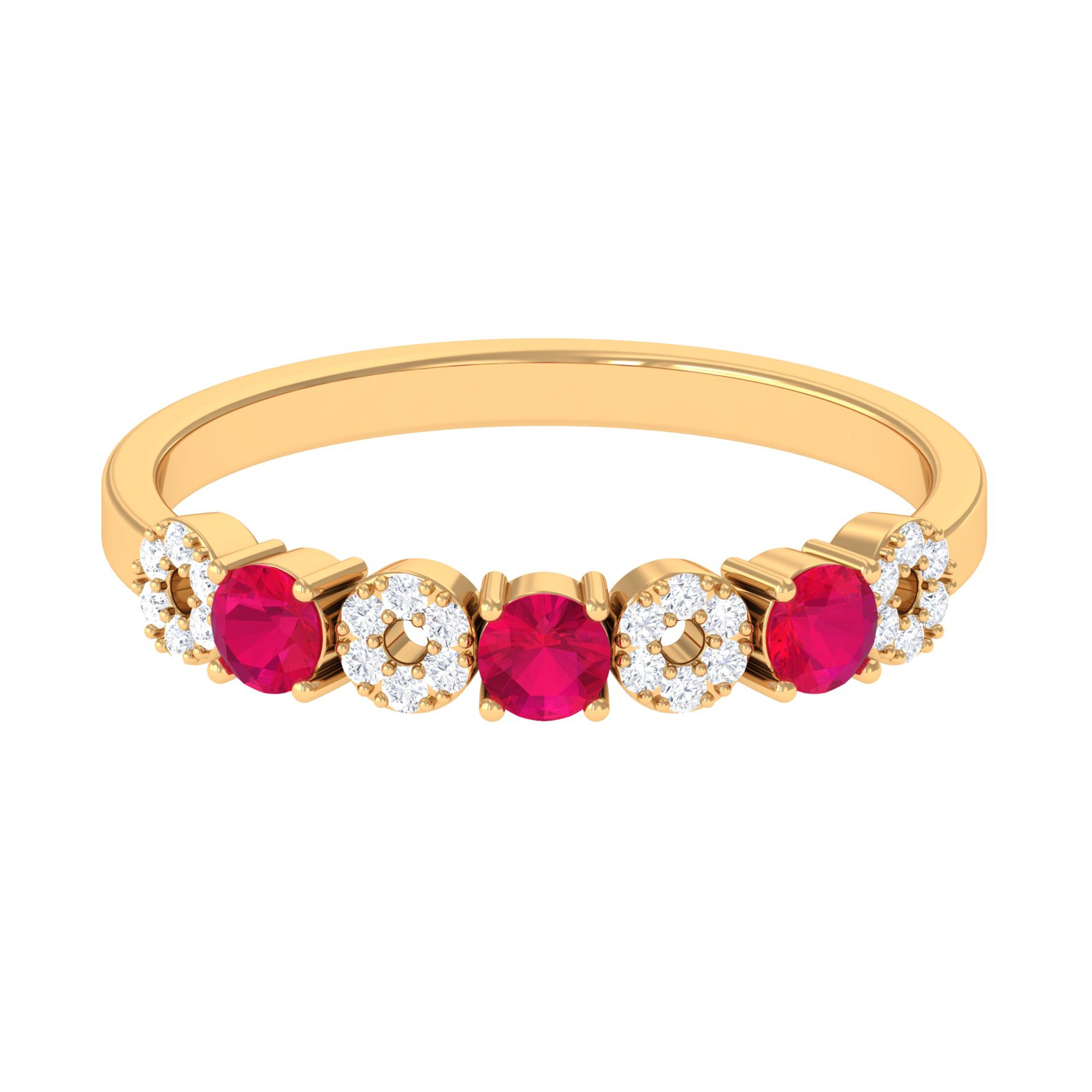 Natural Ruby Half Eternity Ring with Diamond Ruby - ( AAA ) - Quality - Rosec Jewels