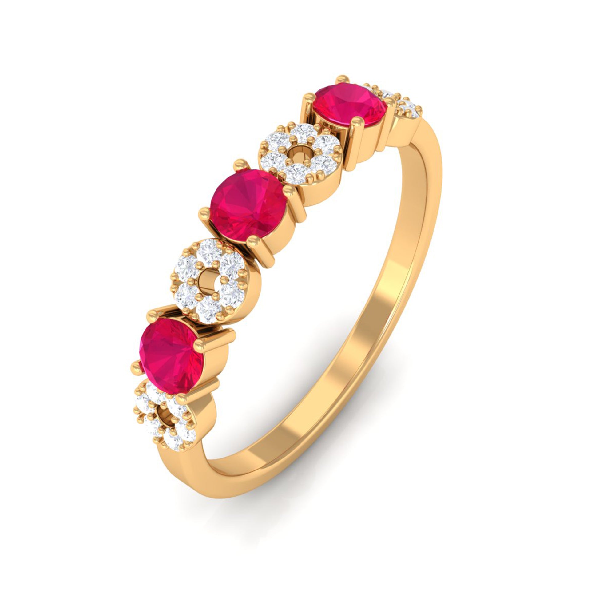 Natural Ruby Half Eternity Ring with Diamond Ruby - ( AAA ) - Quality - Rosec Jewels