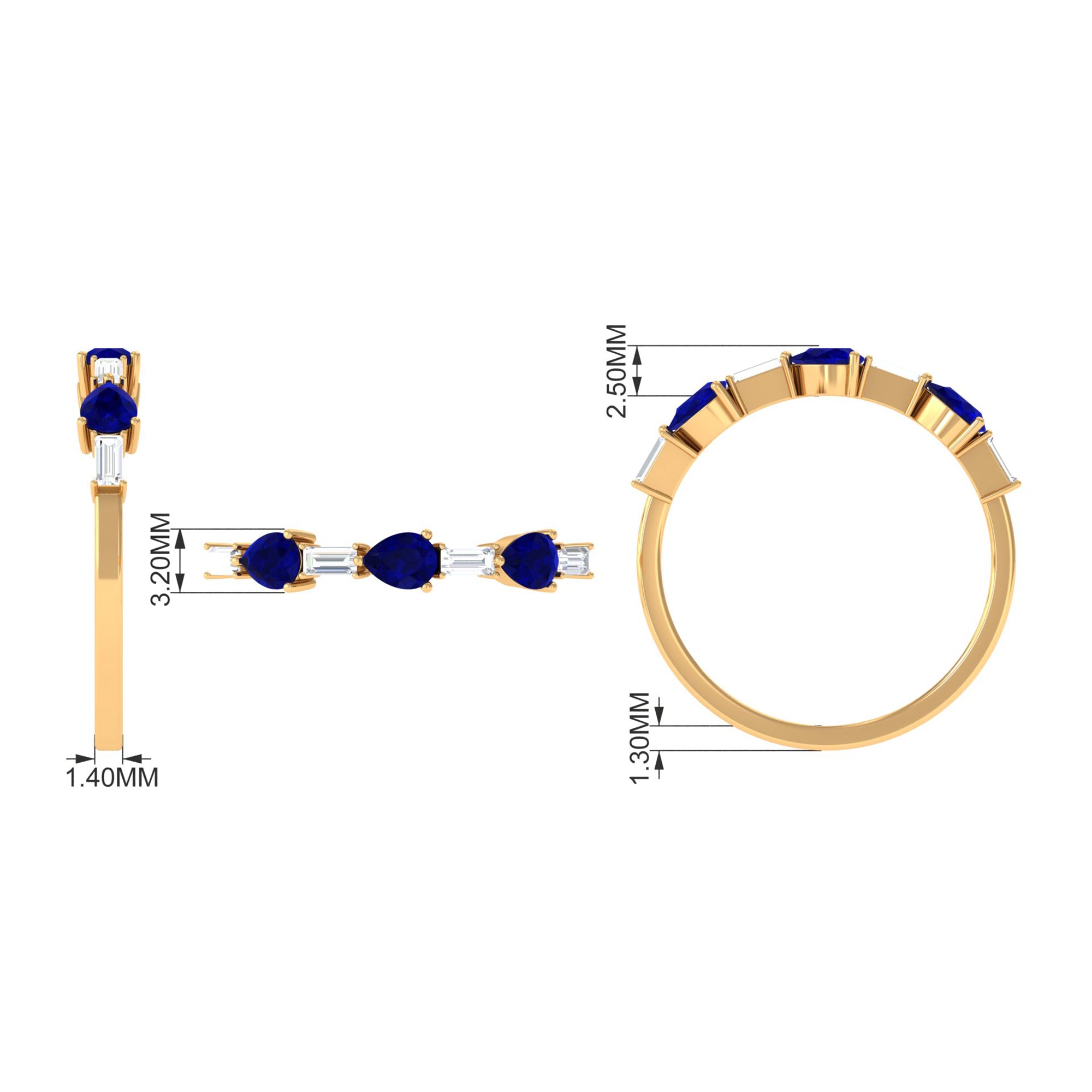 Blue Sapphire and Diamond East West Half Eternity Ring Blue Sapphire - ( AAA ) - Quality - Rosec Jewels