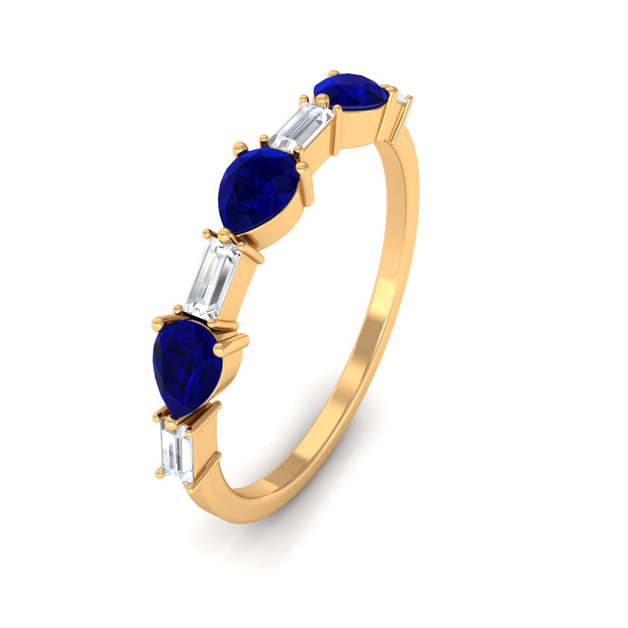 Blue Sapphire and Diamond East West Half Eternity Ring Blue Sapphire - ( AAA ) - Quality - Rosec Jewels