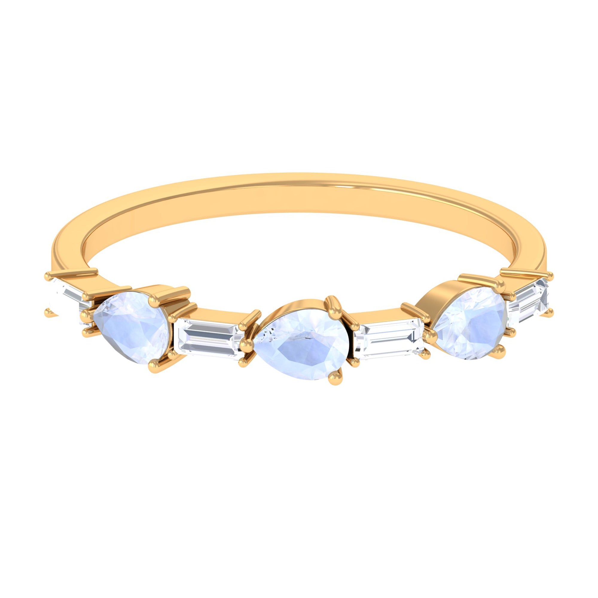 Moonstone and Diamond East West Half Eternity Ring Moonstone - ( AAA ) - Quality - Rosec Jewels