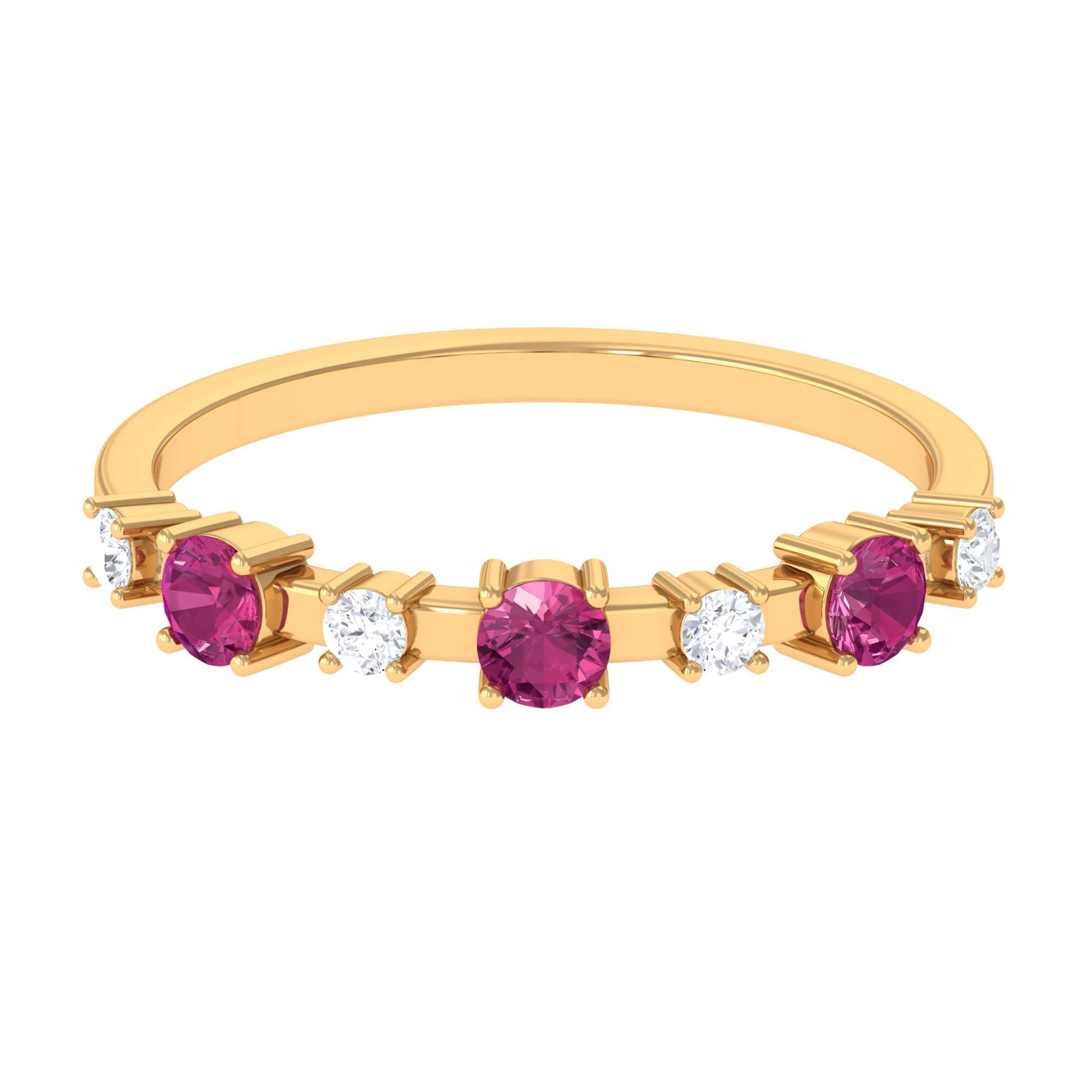 Pink Tourmaline and Diamond Half Eternity Ring Pink Tourmaline - ( AAA ) - Quality - Rosec Jewels