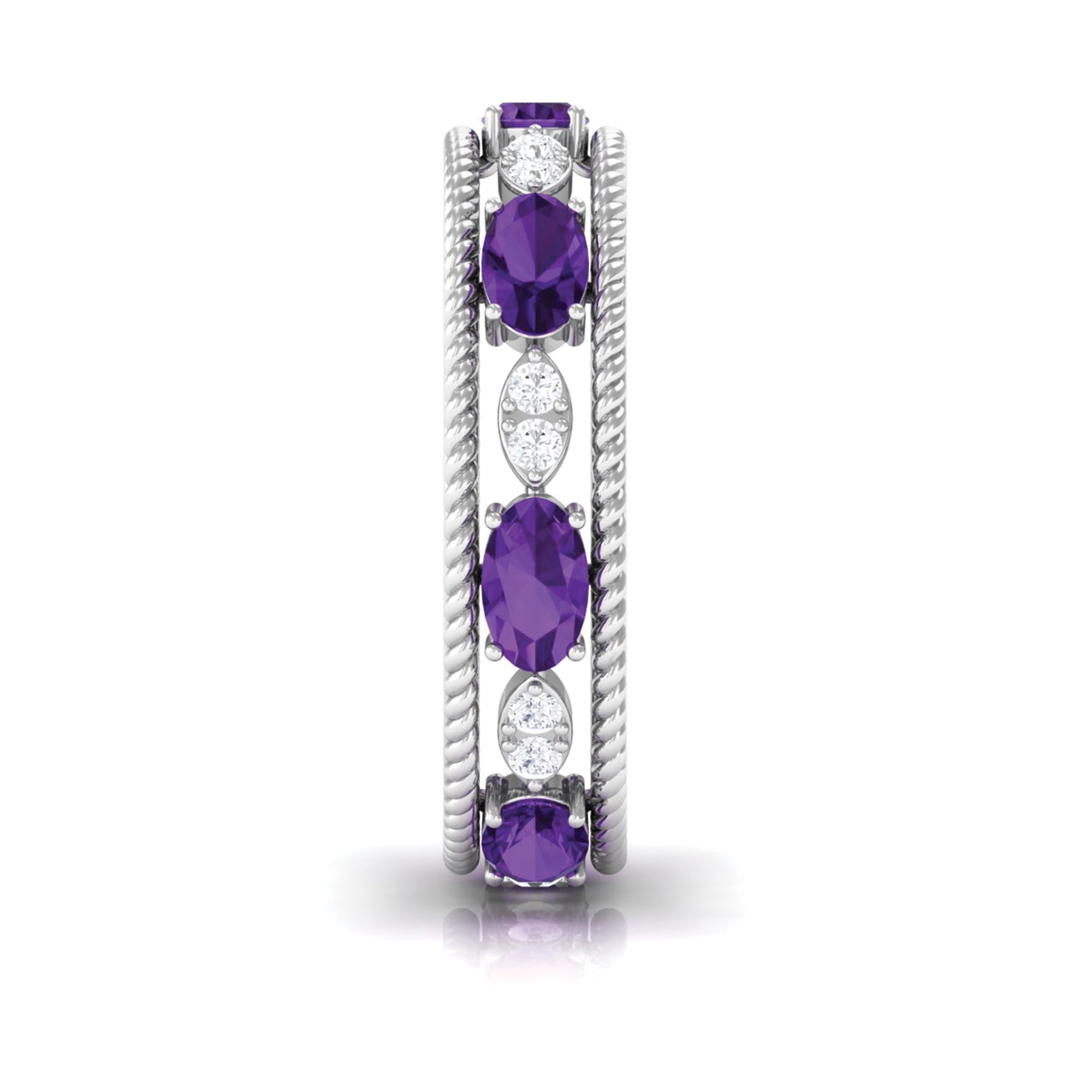 Real Amethyst and Diamond Eternity Band Ring Amethyst - ( AAA ) - Quality - Rosec Jewels