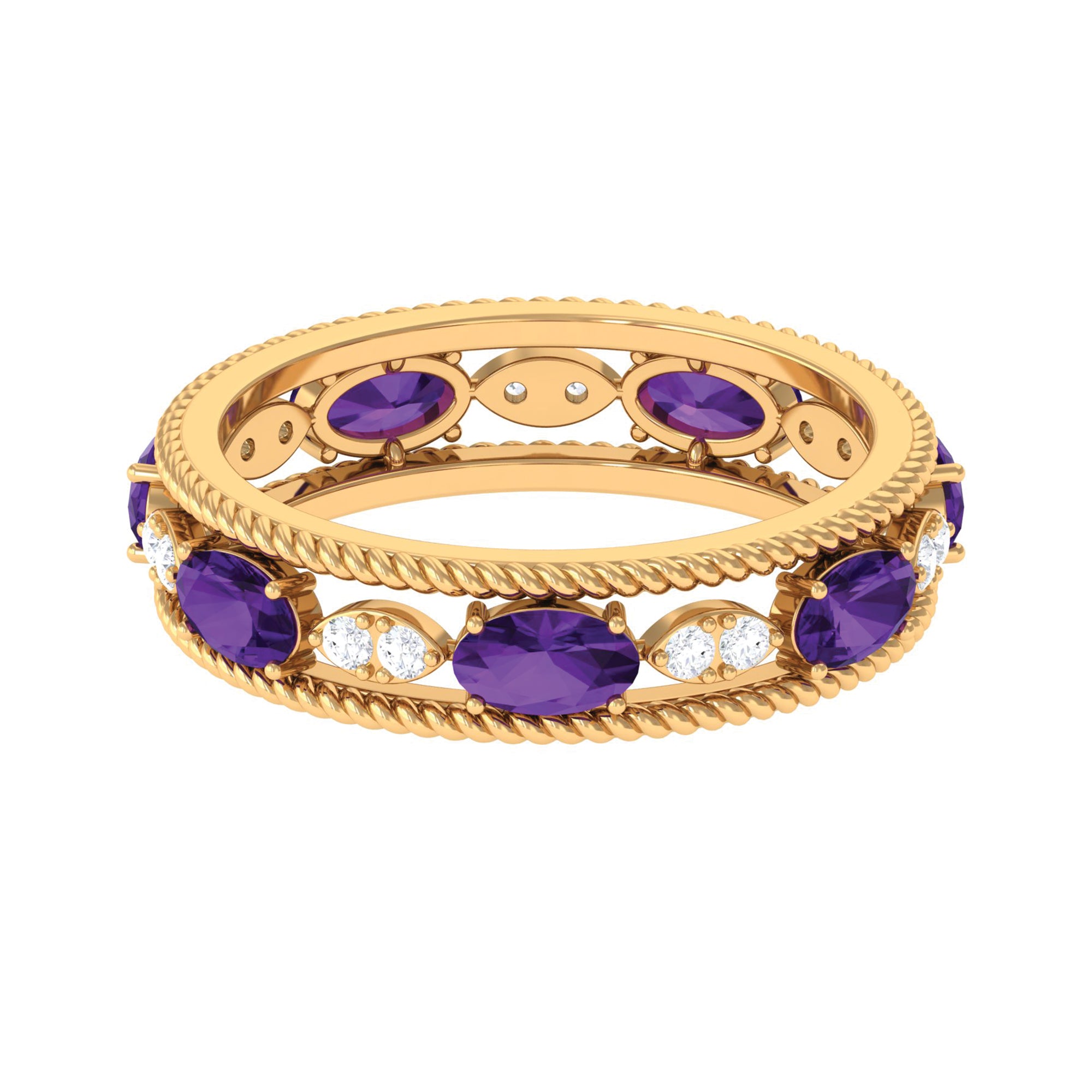 Real Amethyst and Diamond Eternity Band Ring Amethyst - ( AAA ) - Quality - Rosec Jewels