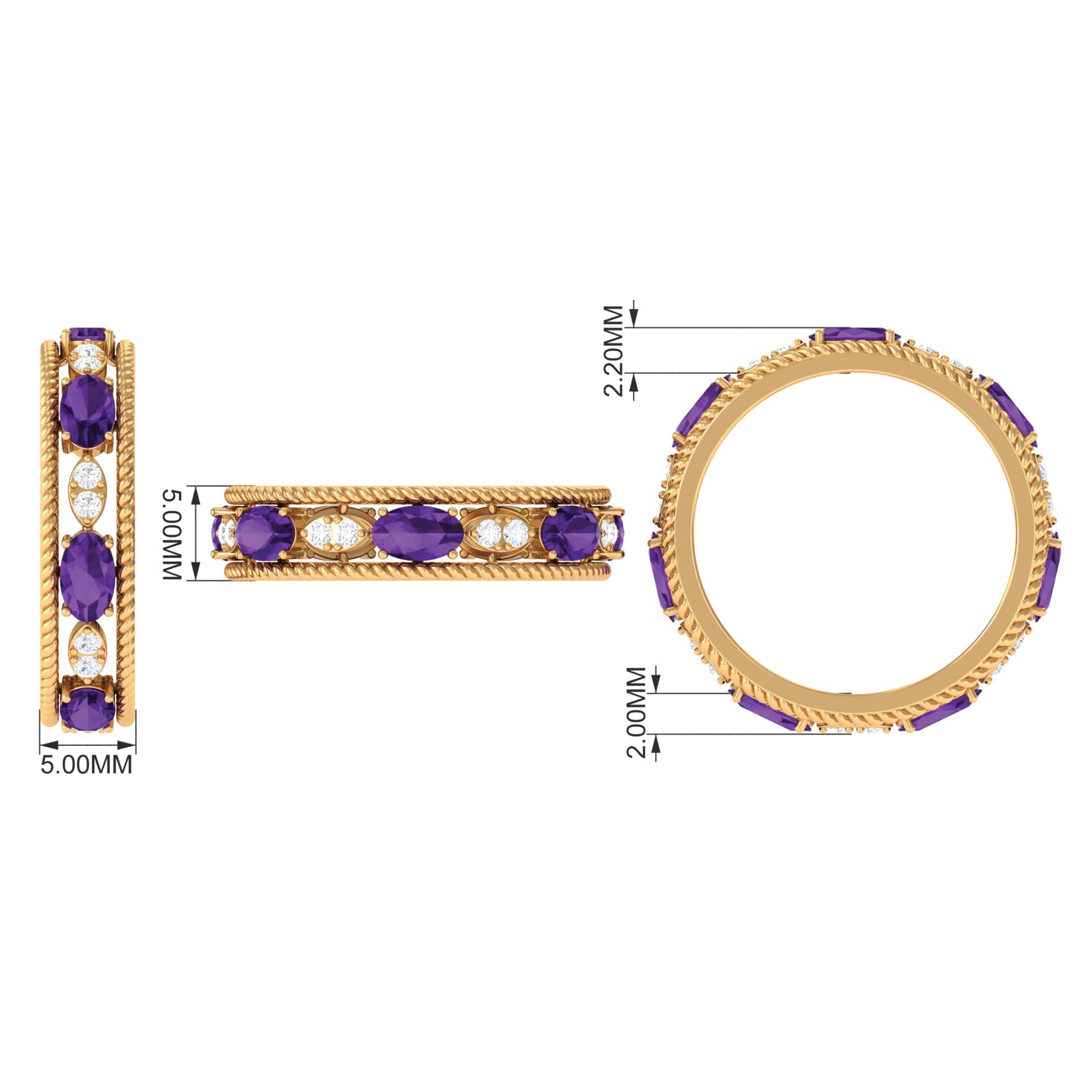 Real Amethyst and Diamond Eternity Band Ring Amethyst - ( AAA ) - Quality - Rosec Jewels