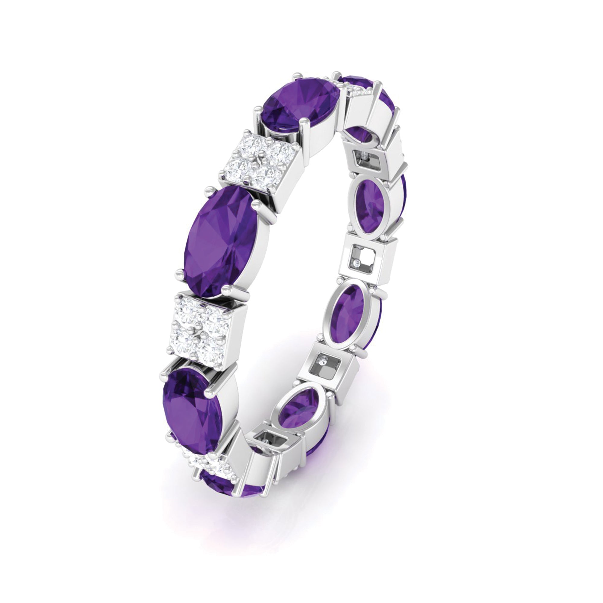 Real Amethyst and Diamond Eternity Ring Amethyst - ( AAA ) - Quality - Rosec Jewels