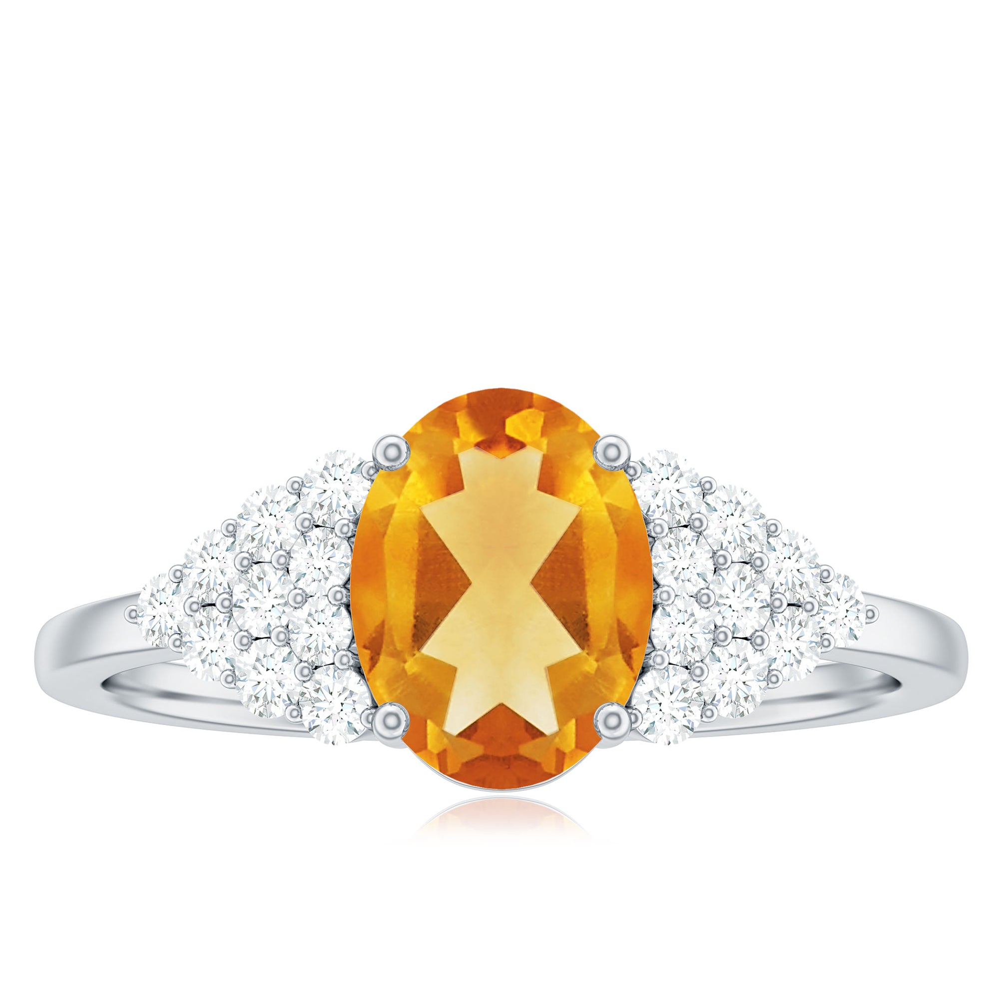 1.75 CT Oval Cut Citrine Solitaire Ring with Diamond Accent Citrine - ( AAA ) - Quality - Rosec Jewels