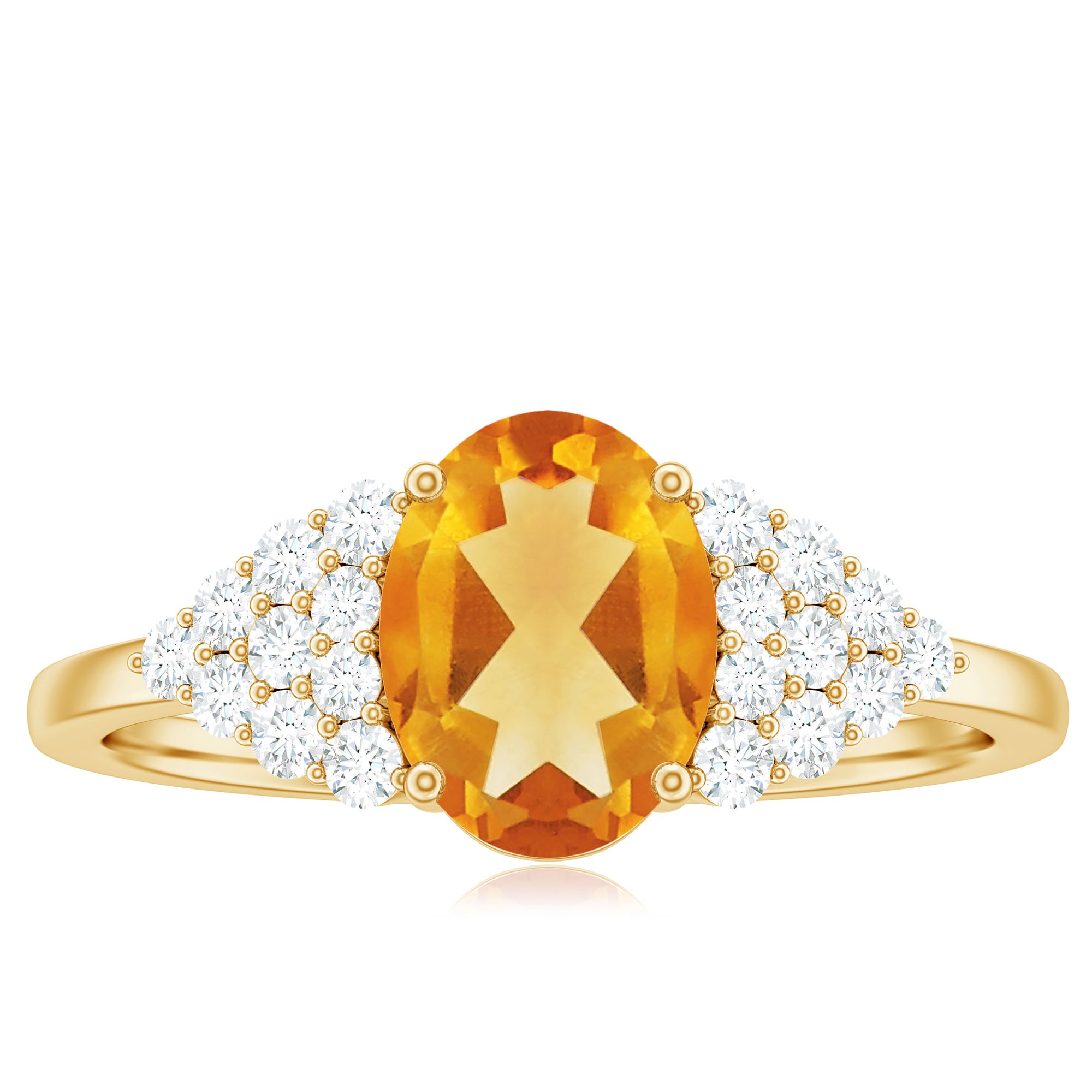 1.75 CT Oval Cut Citrine Solitaire Ring with Diamond Accent Citrine - ( AAA ) - Quality - Rosec Jewels