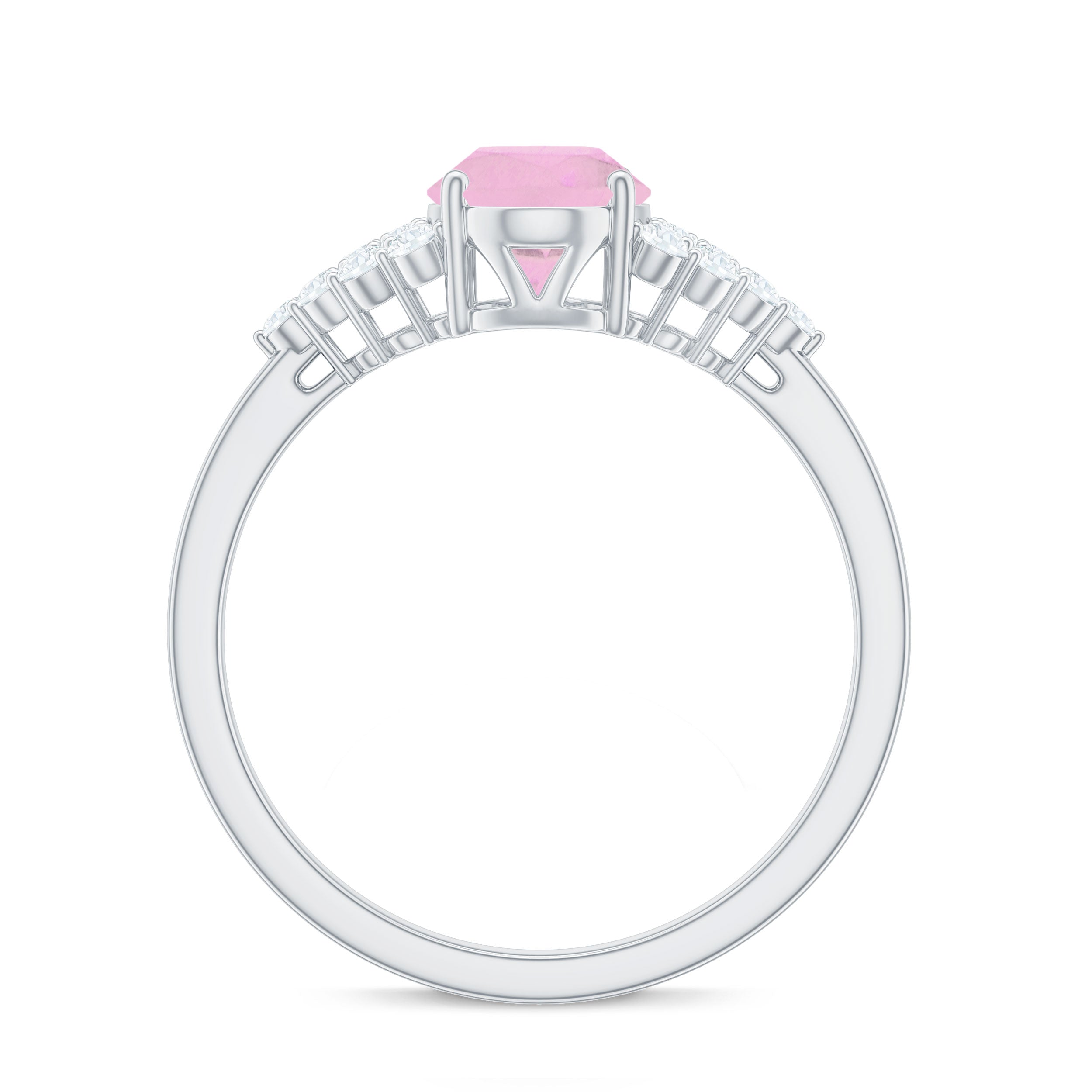 1.50 CT Elegant Rose Quartz Solitaire Ring with Diamond Accent Rose Quartz - ( AAA ) - Quality - Rosec Jewels