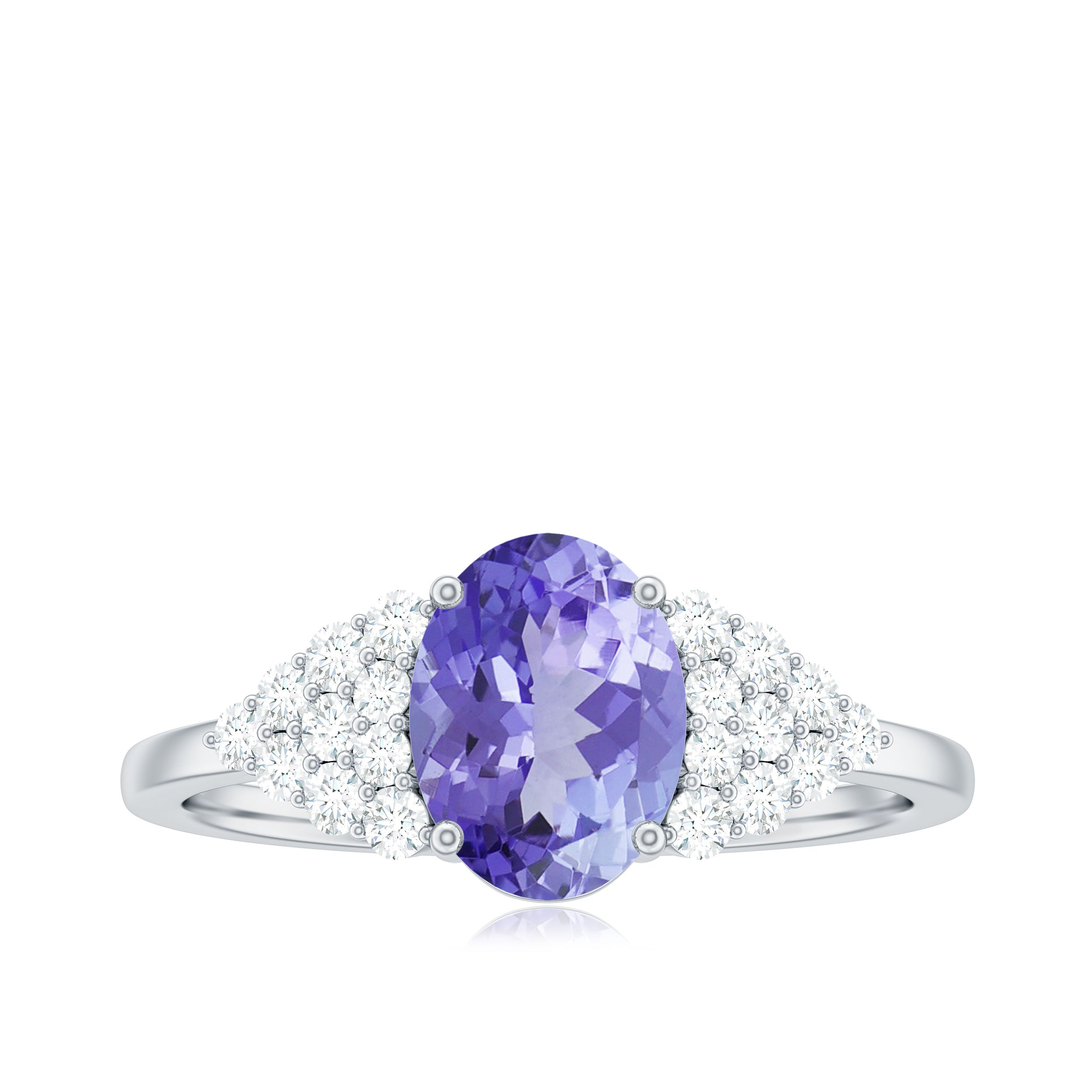 2 CT Solitaire Tanzanite Oval Engagement Ring with Diamond Tanzanite - ( AAA ) - Quality - Rosec Jewels