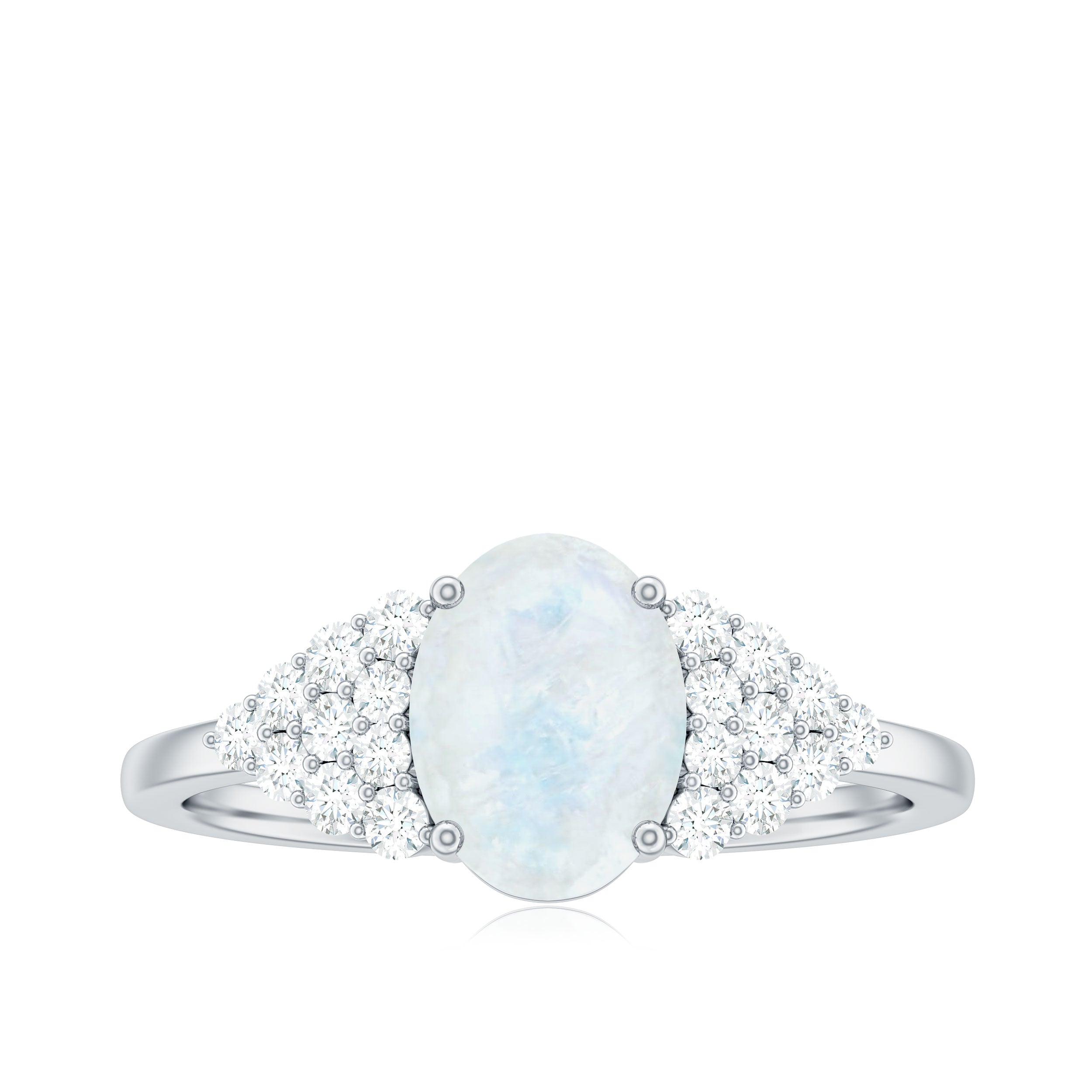 1 CT Oval Cut Moonstone Solitaire Ring with Diamond Accent Moonstone - ( AAA ) - Quality - Rosec Jewels