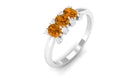 0.75 CT Oval Cut Citrine Three Stone Ring with Diamond Stones Citrine - ( AAA ) - Quality - Rosec Jewels