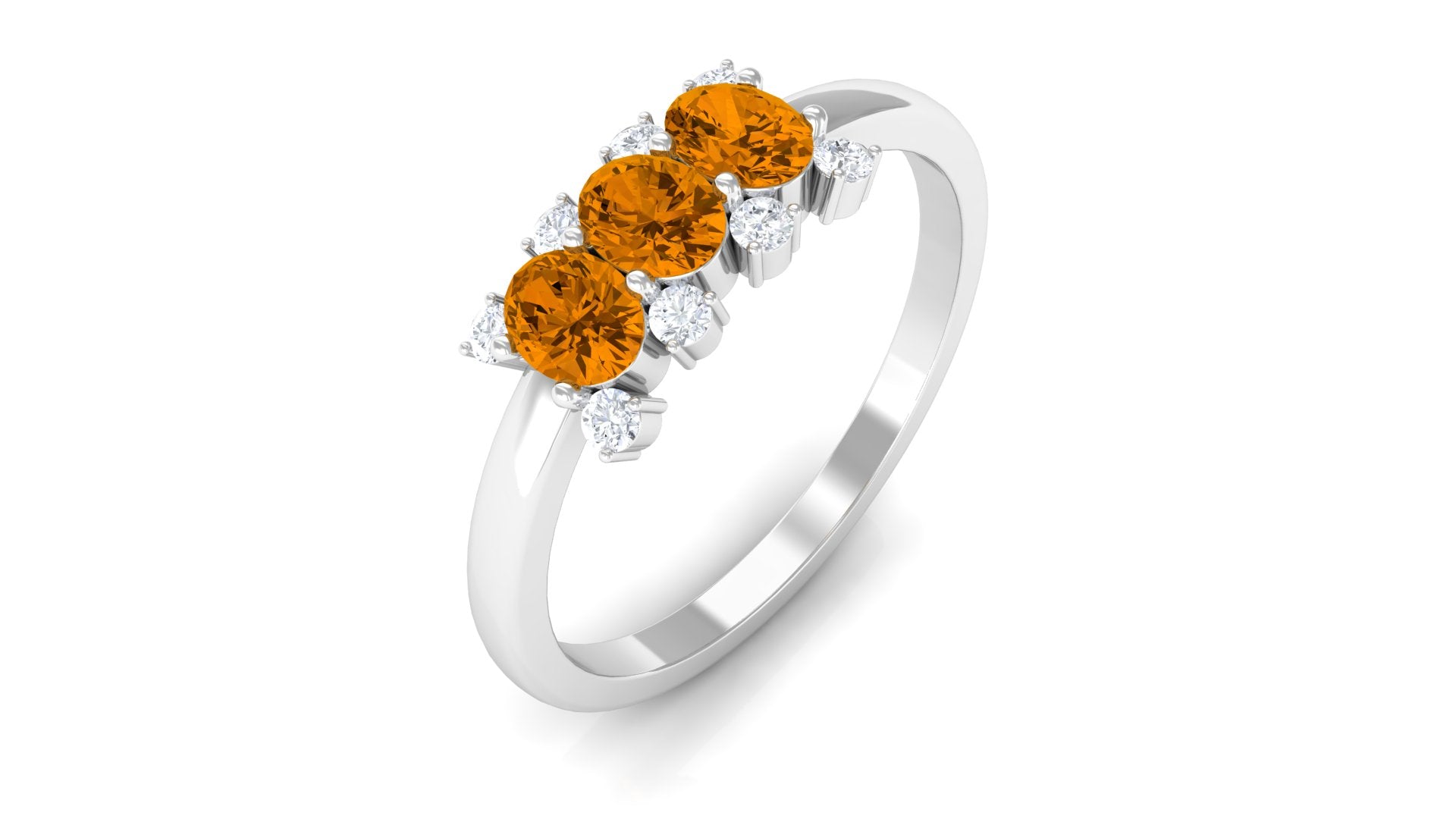 0.75 CT Oval Cut Citrine Three Stone Ring with Diamond Stones Citrine - ( AAA ) - Quality - Rosec Jewels