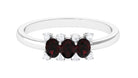 Oval Garnet Three Stone Promise Ring with Diamond Garnet - ( AAA ) - Quality - Rosec Jewels