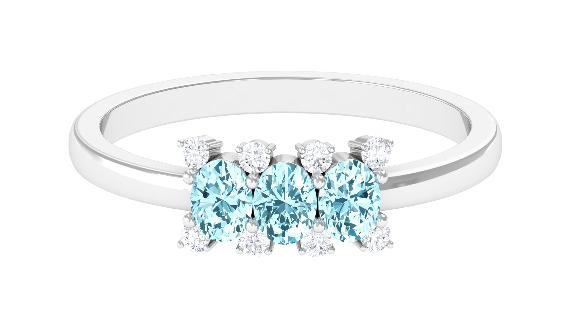 3/4 Ct Oval Aquamarine Three Stone Promise Ring with Diamond Aquamarine - ( AAA ) - Quality - Rosec Jewels