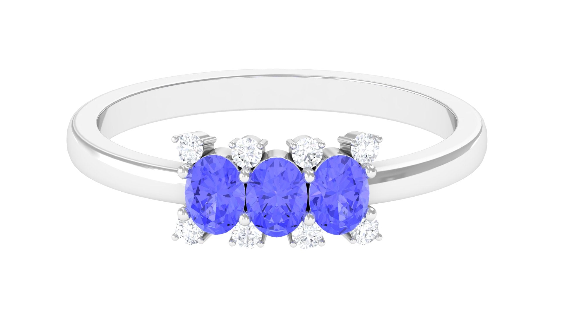 Oval Cut Tanzanite Three Stone Ring with Diamond Tanzanite - ( AAA ) - Quality - Rosec Jewels