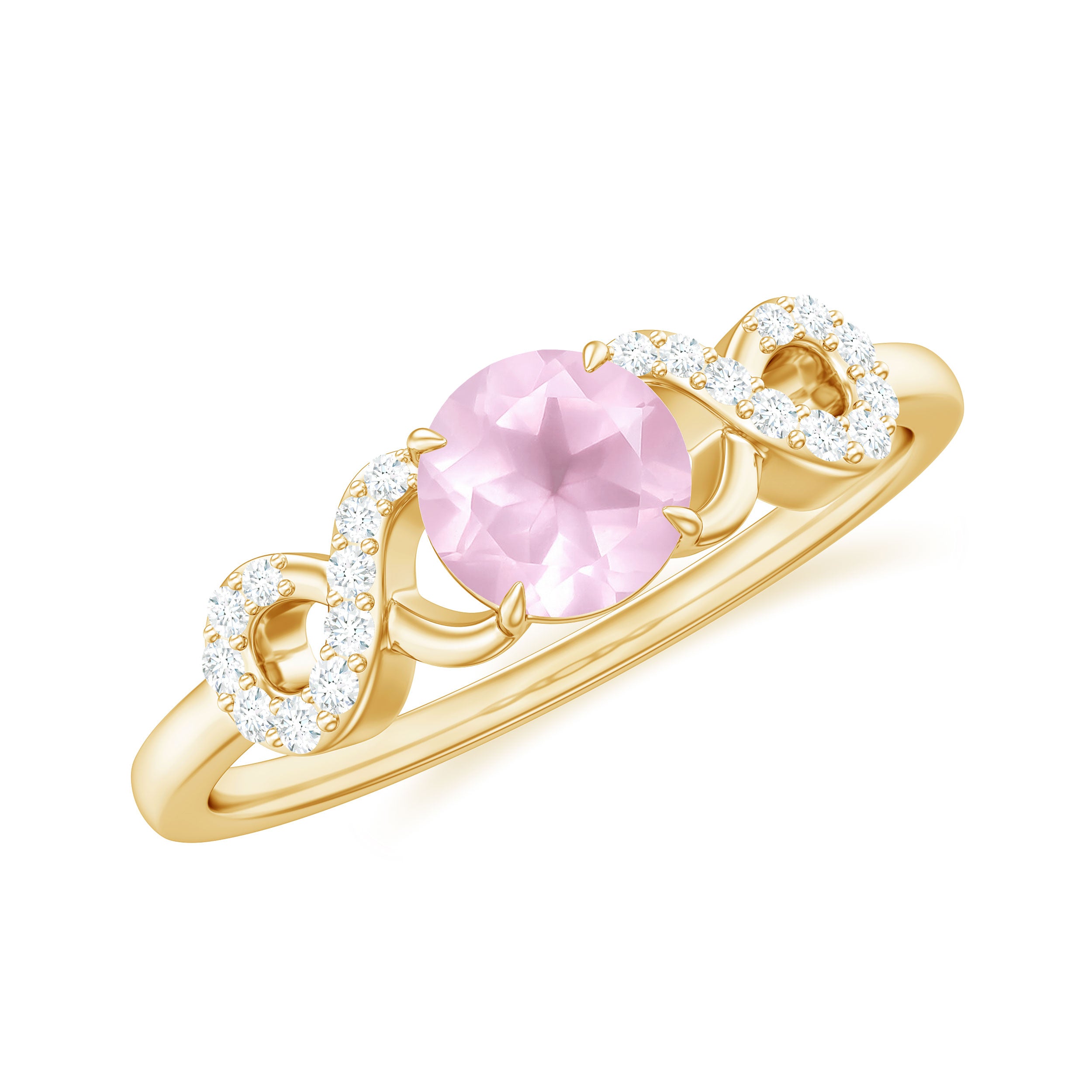 Rose Quartz Solitaire Engagement Ring with Diamond Accent Rose Quartz - ( AAA ) - Quality - Rosec Jewels