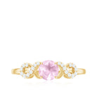 Rose Quartz Solitaire Engagement Ring with Diamond Accent Rose Quartz - ( AAA ) - Quality - Rosec Jewels