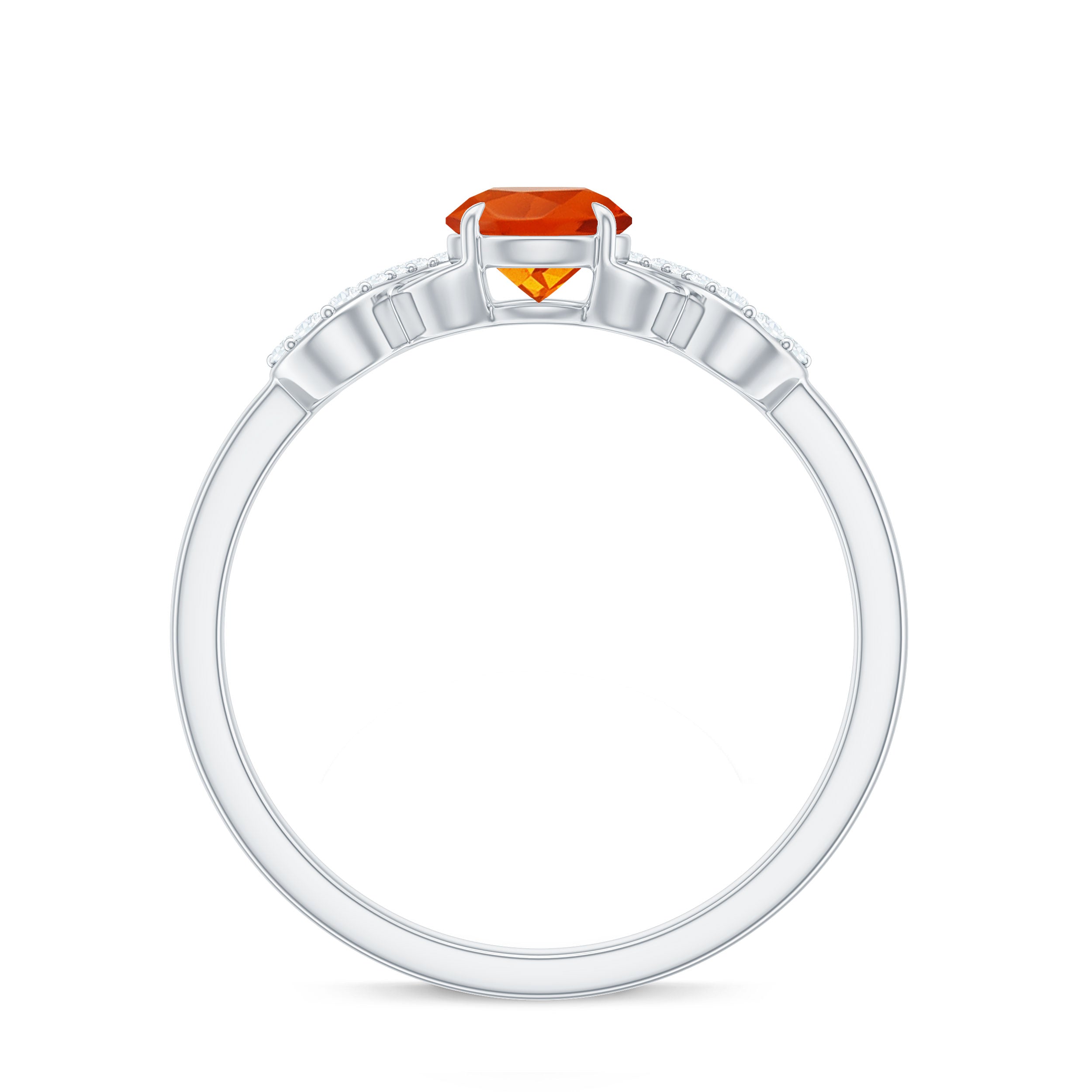 Round Shape Solitaire Fire Opal Infinity Engagement Ring with Diamond Fire Opal - ( AAA ) - Quality - Rosec Jewels