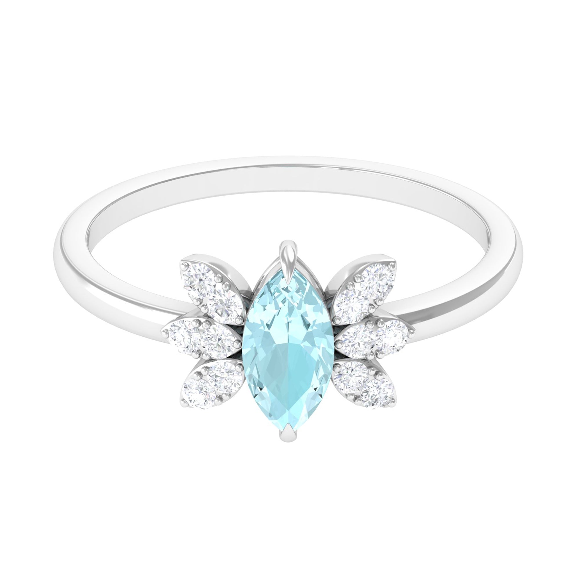 Claw Set Marquise Sky Blue Topaz and Diamond Promise Ring Sky Blue Topaz - ( AAA ) - Quality - Rosec Jewels