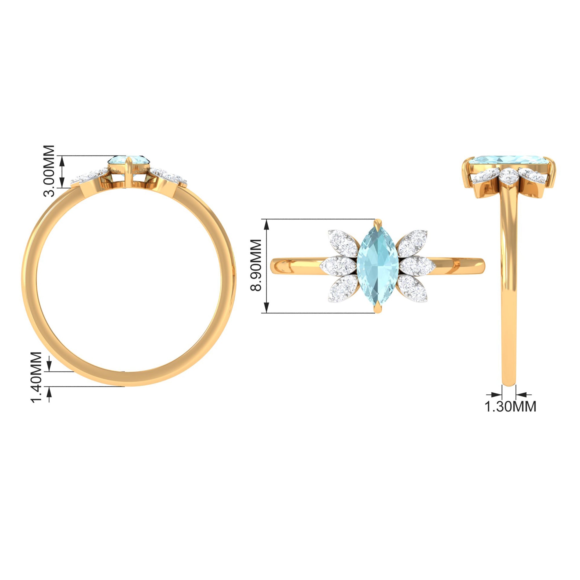 Claw Set Marquise Sky Blue Topaz and Diamond Promise Ring Sky Blue Topaz - ( AAA ) - Quality - Rosec Jewels