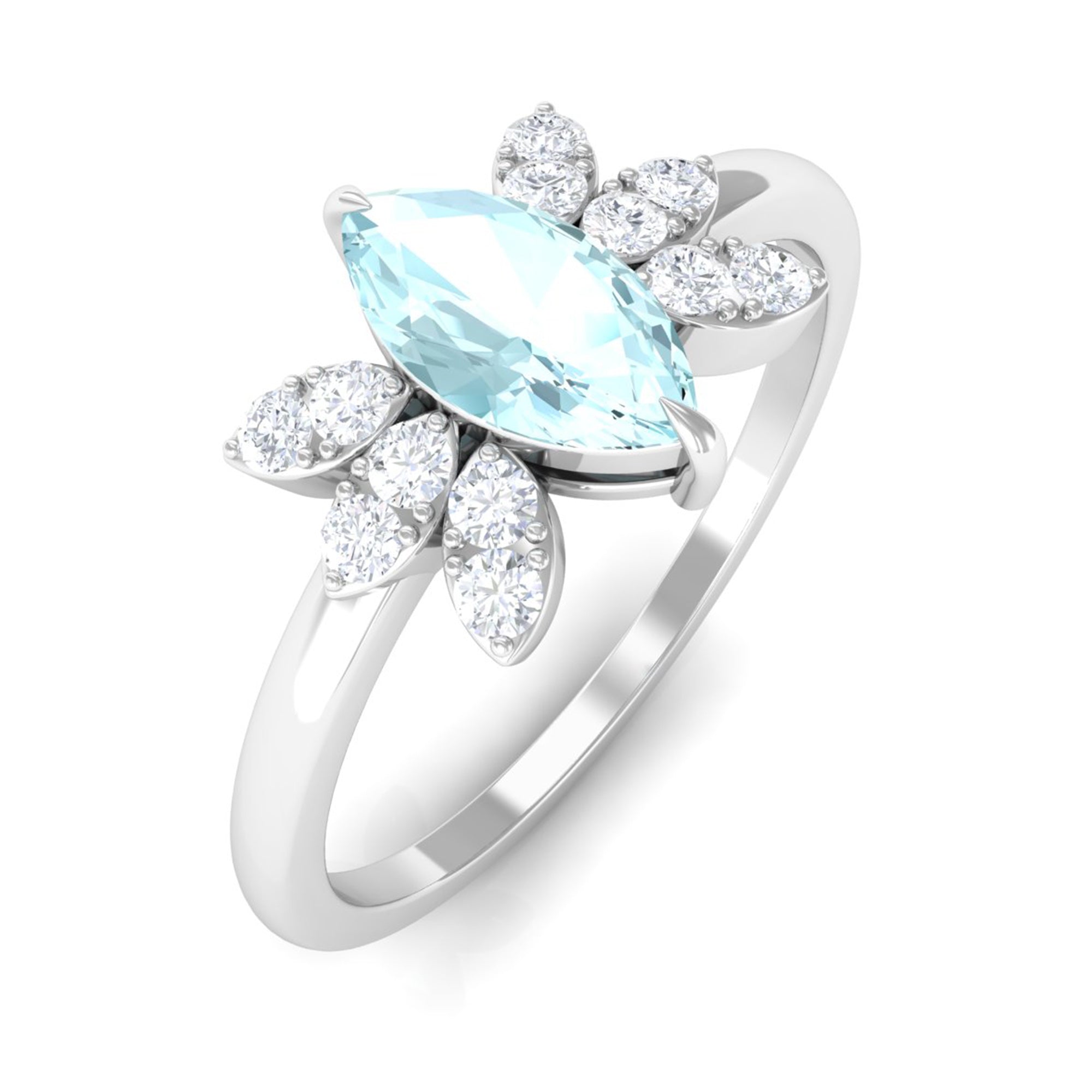 Claw Set Marquise Sky Blue Topaz and Diamond Promise Ring Sky Blue Topaz - ( AAA ) - Quality - Rosec Jewels